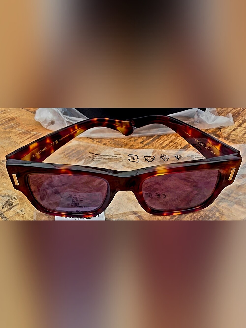 Ferragamo Tortoiseshell Rectangular Sunglasses - Brown & Amber